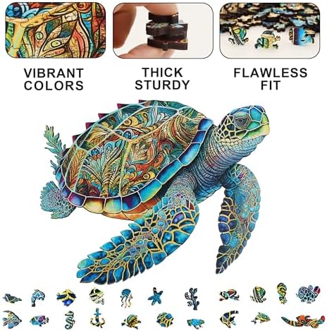 Wooden Puzzles, Sea Turtle Jigsaw Puzzles 200 Pieces, Unique Shaped Wooden Puzzles for Adults and Kids, Family Game 9.2 x 11.2 Inch - 3