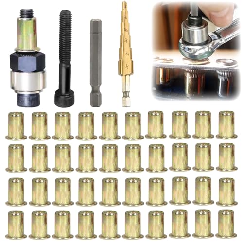 OywhC 44PCS Rivet Nut Pliers Set â€“ Manual Hand Riveter with 5/16-18 Thread, Press-in Nuts, Light-Duty Step Drill ï¼Œ40pcs 5/16-18 Rivet Nuts â€“ Designed for Tight Spaces