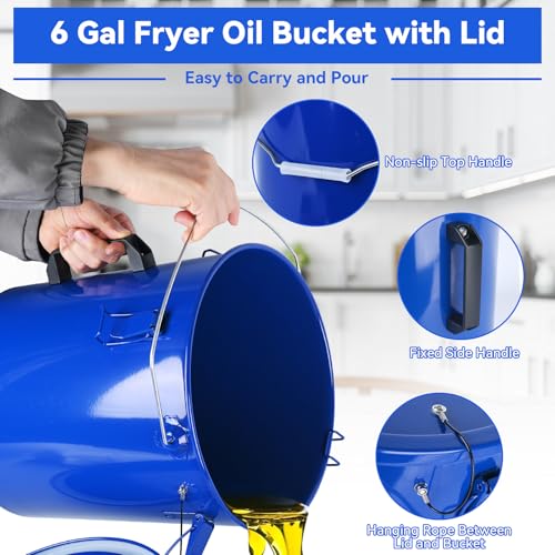 Julymoda Fryer Grease Bucket, 6 Gallon Oil Disposal Caddy with Rustproof Coating, Steel Oil Bucket with Lid, Lock Clips and Handle, Oil Transport Container with Strainer Bags by Julymoda - Image 4