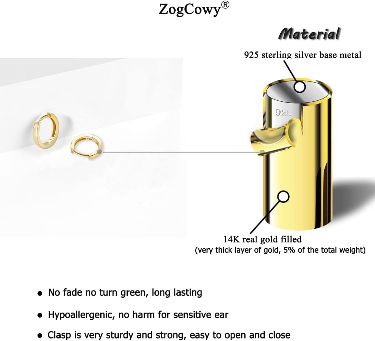 925 Sterling Silver Small Gold Hoop Earrings for Women Girls 14K Gold Huggie Earrings Tiny Hypoallergenic Cartilage Earrings Hoops - Image 5