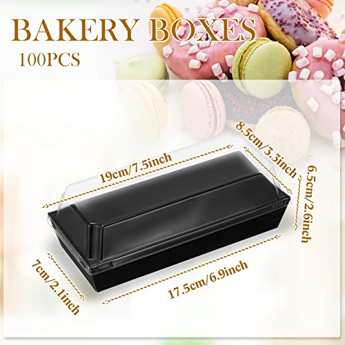 Didaey 100 Pcs Paper Charcuterie Boxes With Clear Lids 7.5 X 3.3 X 2.6'' Plastic Roll Cake Box Rectangle Sandwich Boxes Disposable Food Containers For Hot Dog Sushi Chocolate Strawberry (Black) #TOP1