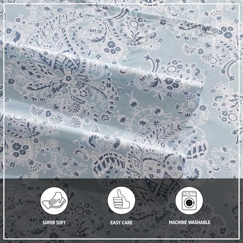Wrangler - Twin Size Sheet Set, Ultra-Soft & Wrinkle-Resistant Bedding for Year Round Comfort, Deep Pockets, Bed Sheets with Matching Fitted Sheet & Pillowcase (Prairieland Paisley Blue) by Wrangler - Used condition - Image 5