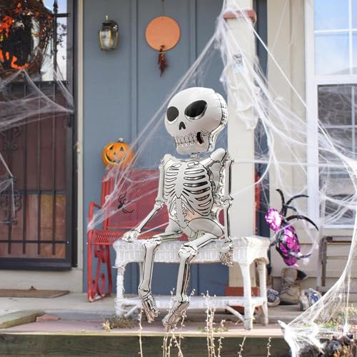 Image of AMFIN (Pack of 1) Halloween Skeleton Foil Balloon - 52 Inch Giant Skeleton Balloon Decoration | Scary Halloween Party Supplies - Black & White