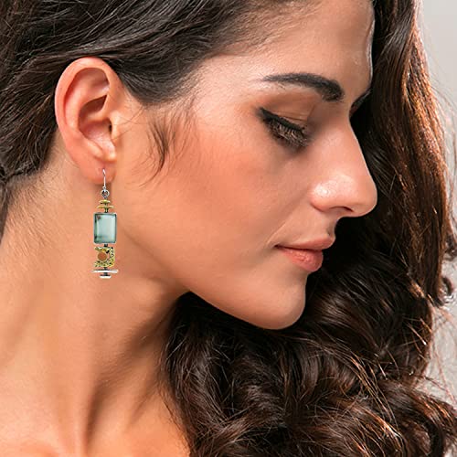 Green Handmade Boho Natural Gemstone Charm Earrings Gold Stone Bead Drop Dangle Earrings for Women3