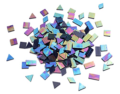 Lanyani Iridescent Mosaic Tiles 200 Pieces Bulk Stained Glass Tile for Mosaic Crafts, 4 Shapes Assortment,Midnight