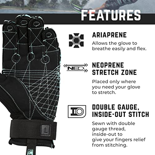 Radar Men's Vapor-A Boa Inside-Out Pre-Curved Fingers Waterski Gloves, Black/Mint Ariaprene, Xx-Large #TOP2