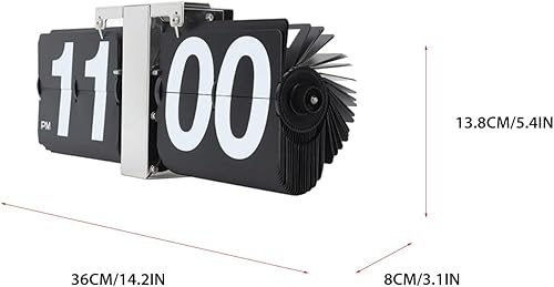 Miniatura 4 de Reloj de escritorio mecánico retro negro con acero inoxidable y PVC, 14.2 x 5.4 x 3.1 pulgadas, alimentado por batería, números grandes para