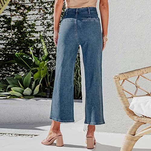 Tummy Control Cropped Wide Leg Jeans Women's High Waisted Straight Leg Ankle Loose Stretchy Capri Denim Pants3