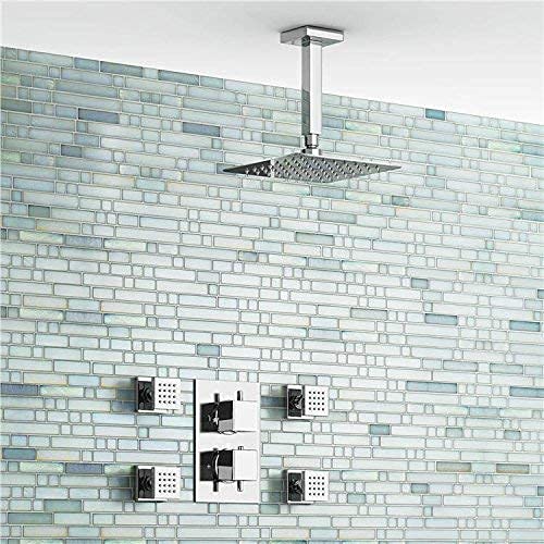 Douche de pluie laiton antique pour salle de bain blanche style rétro