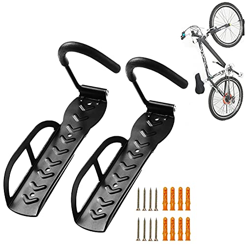 HOMEE Bike Rack Garage 2 Pack Bike Wall Mount Vertical Bike Hooks Storage System Wall Mount Bike Hanger for Garage Indoor Shed-Easy to Install Use-Heavy Duty Holds up to 65 lb with Screws