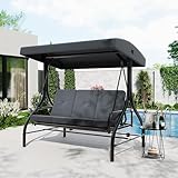 GAOMON 3-Seat Outdoor Patio Swing with Adjustable Canopy & Backrest, Outside Porch Converting Bed with Thickened Removable Cushions, Porch Swing Chair for Backyard, Poolside, Garden, 750LBS, Grey
