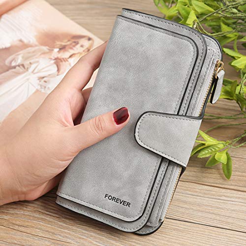 KELEEL Ladies Wallet Women Leather Clutch Purse Credit Card Coin Holder Bifold (Grey)3