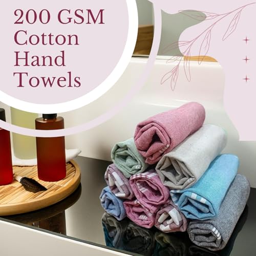 Image of Premium 10 Pcs Hand Towels | 250 GSM Cotton | Face Towel | Kitchen Towel | Floor Towel | Soft Towels | Size 16W x 25L Inches | Striped & Solid Pattern. (Pack of 10)