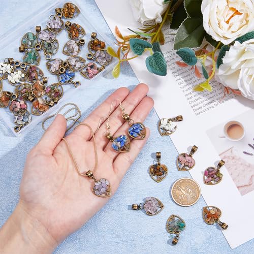 SUPERFINDINGS 36Pcs Tree of Life Pendant Charms Antique Bronze Gemstone Charm Alloy Large Hole Pendants Crystal Quartz Chakra Pendants Heart Charm for Jewelry Making Necklace Earrings Bracelet DIY - Image 3