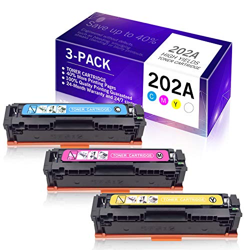 3 Pack (Cyan, Magenta, Yellow) Compatible Toner Cartridges Replacement for HP 202A CF501A CF502A CF503A for Color Laserjet Pro MFP M281fdw M281cdw M254dw M254dw M280nw Printer
