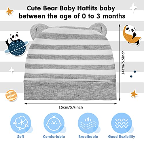 6 Pieces Newborn Baby Hat Bear Ears Infant Caps Baby Boy Girl Toddler Hats Infant Beanie Caps For 0-3 Months (Gray White, Light Gray, Yellow, Green, Blue, Blue Green) #TOP1