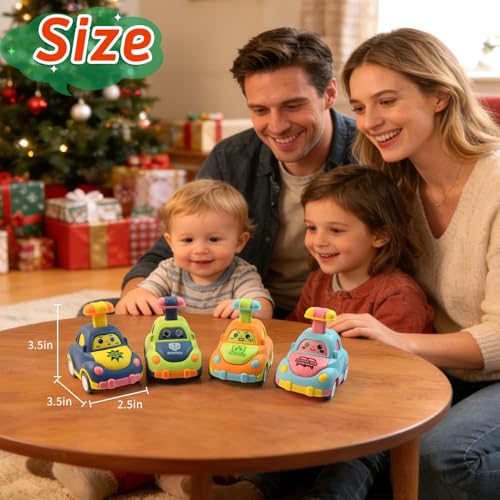 soi-meme 4 Pack Press and Go Car Toys for Toddlers 1-3 Year Old Boys, Easy Push Down Action, Certified CPSC- Learning Cause Effect Toddler Toy, Gifts for 1+ Year Old Baby Boy Girl - Image 4