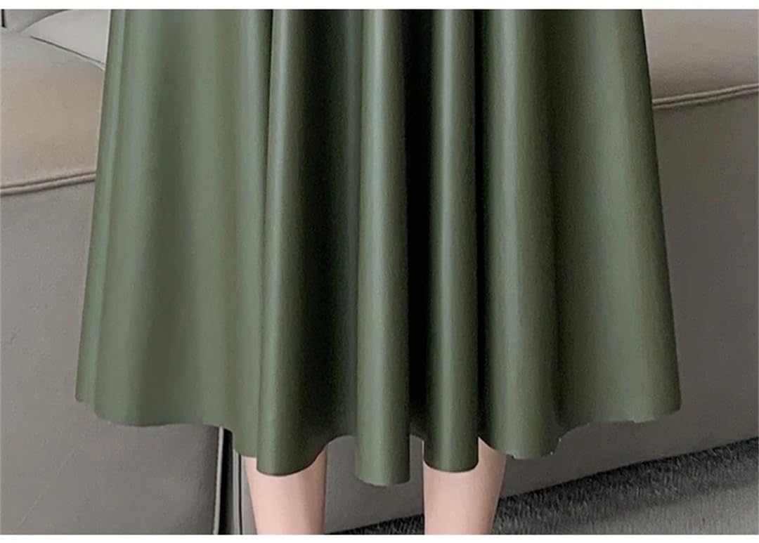 Otoño Invierno Faux PU Cuero Mujer Paraguas Falda Cintura Alta Sólido Elegante A-Line Faldas