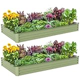 Ayen Guard 2PCS 8x4x1FT Galvanized Raised Garden Bed Kit, Galvanized Planter Raised Garden Boxes Outdoor, Large Metal Raised Garden Beds for Vegetables-Green