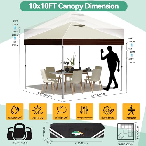 Image of COBIZI 10x10 Pop Up Canopy Tent with Sidewall,Outdoor Canopy,Dark Brown