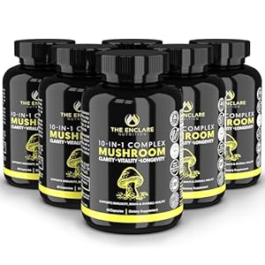 THE ENCLARE NUTRITION Mushroom Supplement for Immune Support, Energy, Nootropic Brain, Immunity Booster with Lions Mane, Reishi, Turkey Tail, Cordyceps, Chaga, Maitake, Shiitake, Agaricus (6)