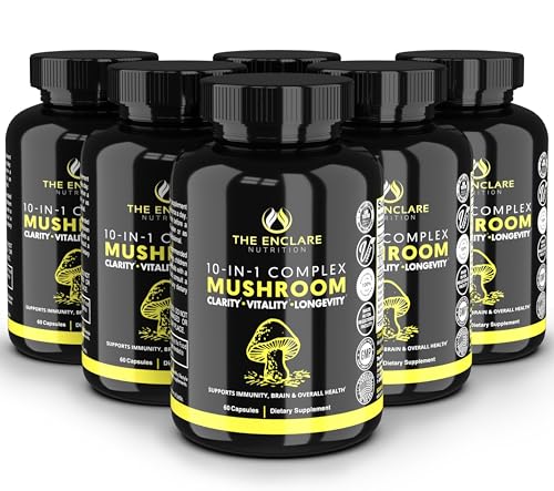 THE ENCLARE NUTRITION Mushroom Supplement for Immune Support, Energy, Nootropic Brain, Immunity Booster with Lions Mane, Reishi, Turkey Tail, Cordyceps, Chaga, Maitake, Shiitake, Agaricus (6)