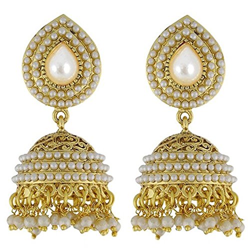 YouBella Ethnic Jewelry Bollywood Pearl Jhumki Earrings for Women and Girls (White)