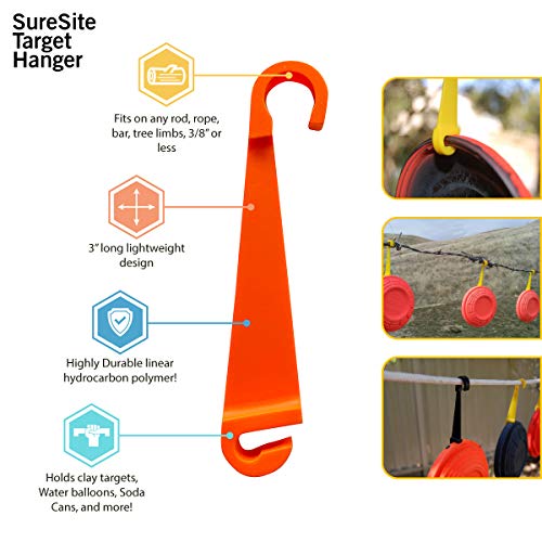 Sure Site Clay Pigeon Target Hangers 30-Pack With Rope, Lightweight, Reusable With Hooks On Each End. Attach To Fence, Line. Orange For Excellent Visibility. Holds Clay Targets, Water Balloons, Cans #TOP1