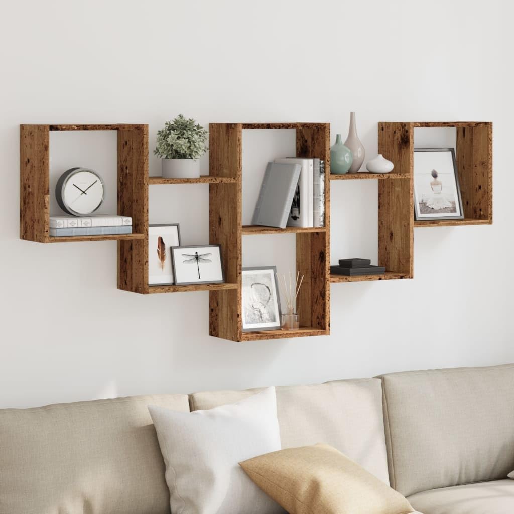 Wandregal Altholz Holzwerkstoff 159x18x66 cm Schwebendes Regal mit Stauraum für Bücher Deko und Pflanzen für Wohnzimmer Küche und Badezimmer