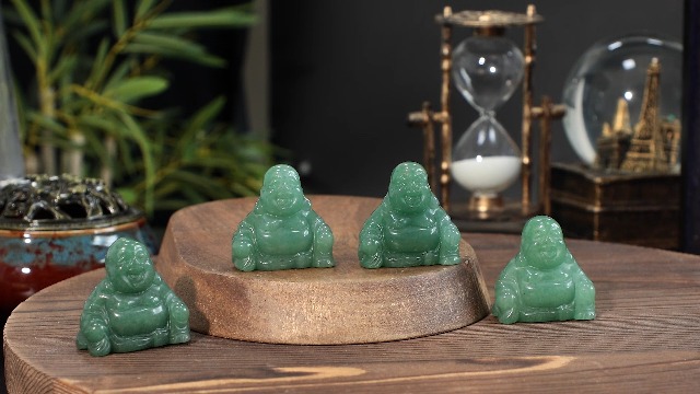 Estatua de Budda feliz de cuarzo rosa 3.6 cm miniatura 6