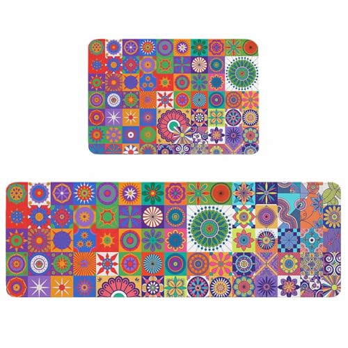 Qiaullityot Colorful Ethnic Kitchen Rugs and Mats Set of 2,