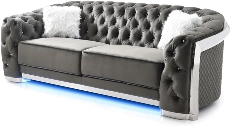 Glory Sapphire Gray Velvet Sofa with LED Accent Lighting