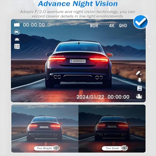 3 Channel 4K Dash Cam Front, 1080P Dash Camera Rear and Inside for Cars with 3.16 IPS Screen, 64GB Card, G-Sensor, 24Hr Parking, App Control,Loop Recording, Night Vision,Support 256GB Max - image 6
