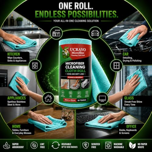 Image of UCRAVO 20 SHEETS - Reusable Kitchen Towel Roll 4000 Times Washable - Ultra Absorbent Lint Free - 10X Cheaper Than Paper Microfiber Cleaning Cloth for Kitchen - Tearable, Reusable - (1 Roll,Sky Blue)