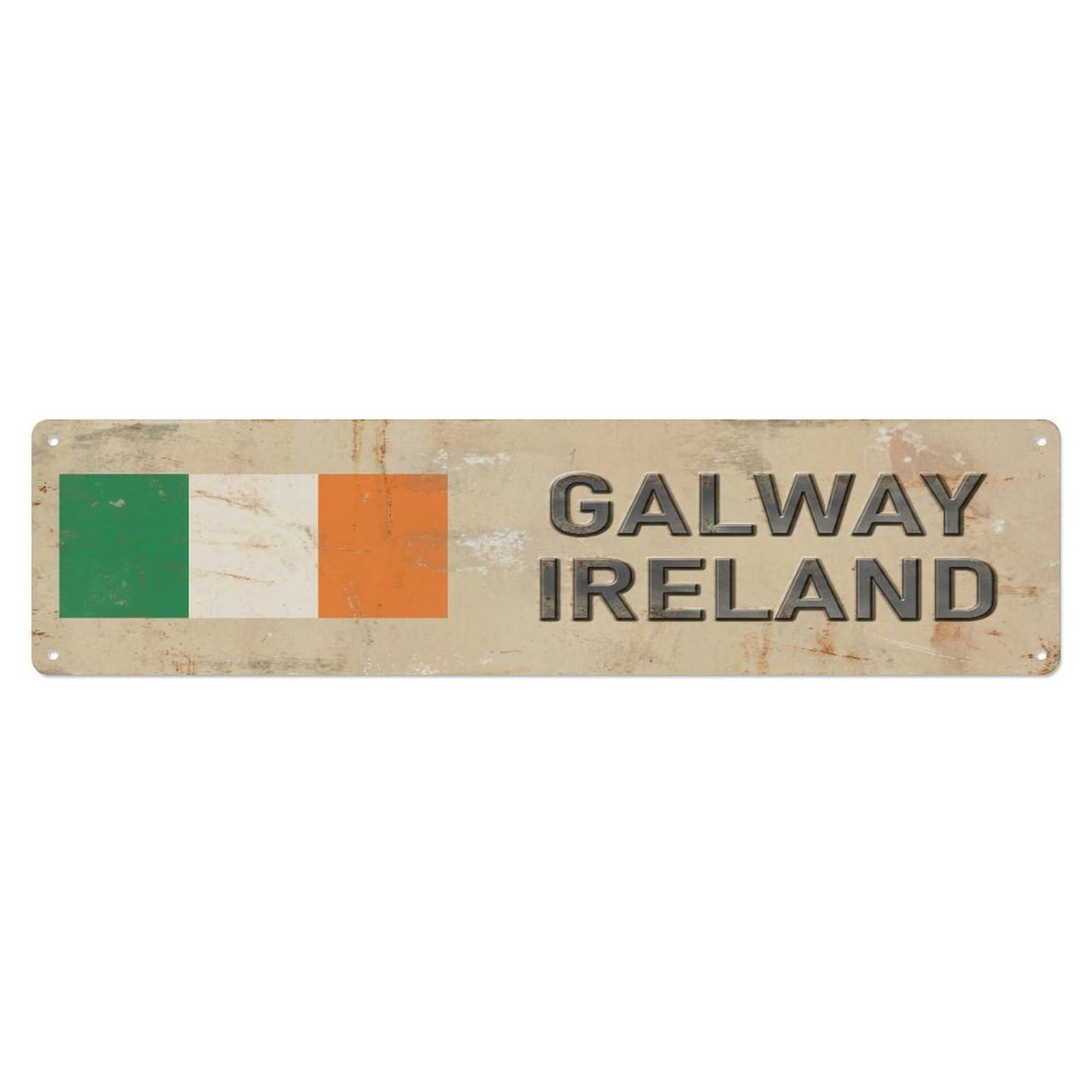 Okahys 4X16inch(10X40cm) Vintage Galway Ireland Flag Decor Rustic Travel Metal Tin Sign