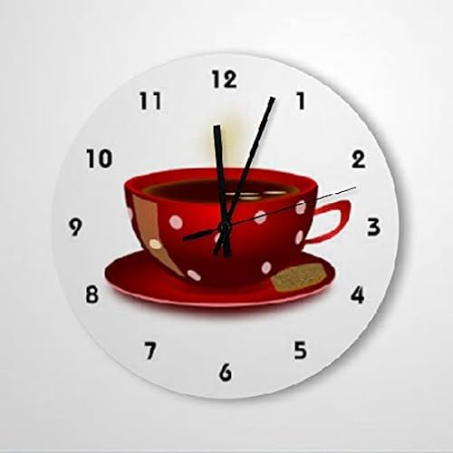 ArogGeld Reloj de pared de taza de café rojo para cocina, estilo rústico, elegante, de madera, 10, silencioso, tamaño único