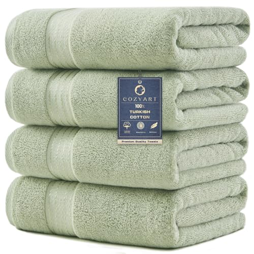 COZYART 4 Piece Luxury Bath Towels 100% Turkish Cotton 650 GSM 27x54 Soft Absorbent Quick Dry for Bathroom Hotel Spa Sage Green
