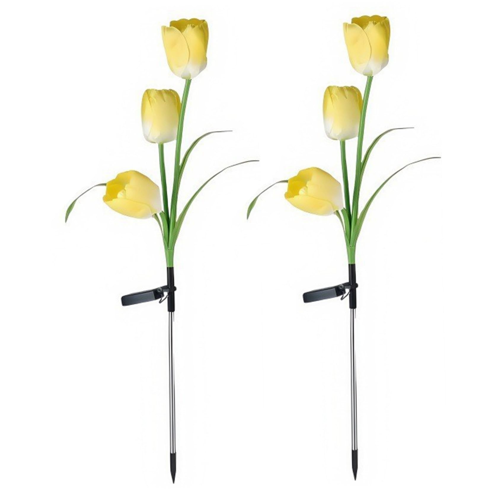 Ameble Solar Flower Lights, Light up Tulips Solar Garden Lights - 2 Pack Yellow LED Stake for Lawn Patio Yard Landscape Decor