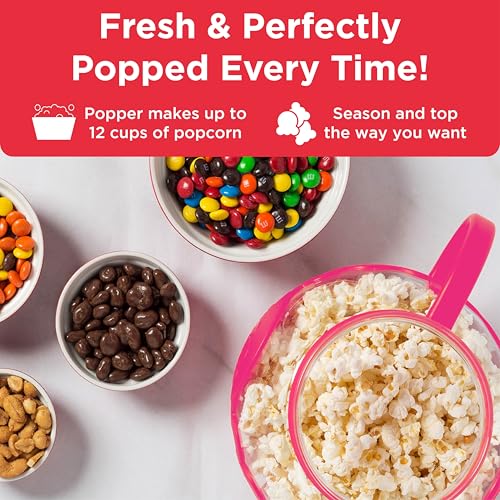 Ecolution Patented Micro-Pop Microwave Popcorn Popper with Temperature Safe Glass, 3-in-1 Lid Measures Kernels and Melts Butter, Made Without BPA, Dishwasher Safe, 3-Quart, Hot Pink