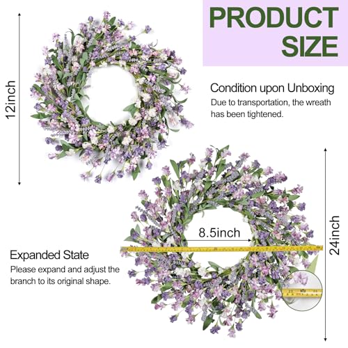 Image of Artgar Front Door Wreath 24 Inch Spring /Summer Wreaths for Front Door, Front Door Wreaths for All Seasons for Indoor Outdoor Home Office Wall Window Wedding Farmhouse Decor (Purple)
