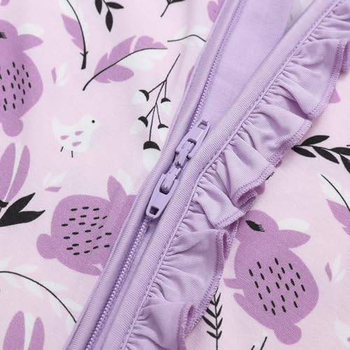 JunNeng 2Pcs Baby Girl Viscose from Bamboo Sleeper with Mitten Cuffs, 2 Way Zipper Romper, Sleep N\' Play (Non-Slip Soles) Pjs Purple Rabbit+Purple 6-12 Months - Thumbnail 6