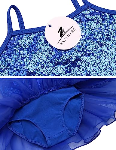 Zaclotre Little Girls Sequin Leotard Sparkly Strap Ballet Leotards Tutu Dress Ballerina Outfit Dance Costume For Kids Royal Blue Size 4-5 Toddler #TOP2
