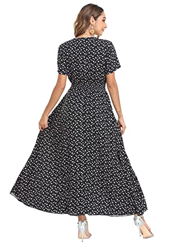 Image of VintageClothing Women's Floral Maxi Dresses Boho Button Up Split Summer Casual Long Dress Beach Party Dress