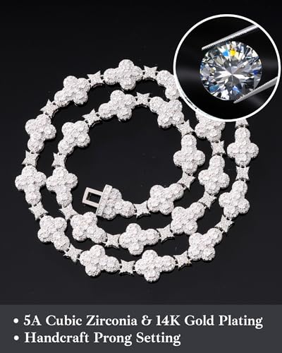 LuxeFlex Iced Out Cross Star Eye Elements Tennis Chain,White Gold Plated 5A Zircon Stones Handmade Cuban Necklace, exquisite Hip Hop Bling Luxury Jewelry Gift3