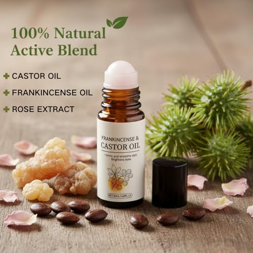 Frankincense and Castor Oil Rose Quartz Roller, Organic Castor Oil Cold- Pressed, Organic Castor Oil Roll On Face & Body, Firms, Smooths Skin, Reduces Wrinkles, Dark Circles & Puffiness - Image 5