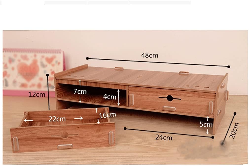 Simple Desktop Computer Monitor Laptop Heightening Base Bracket Office Storage Rack Screen Riser with Drawer and Phone Holder-Computer(Natural)