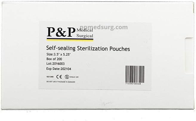 Sterilization Pouches 3.5”x5.25” Self-Sealing Autoclave Bags with Indicators for Professional Surgical Instrument Cleaning by P&P MEDICAL SURGICAL Box of 200