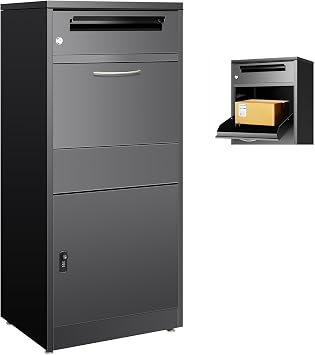 45" Package Delivery Box for Outside - Lockable Black Metal Parcel Drop Box, Anti-Theft, IPX4 Waterproof, Weather-Resistant Mailbox for Porch, Fence, Curbside XXL 45.1" * 14.37 * 19.1