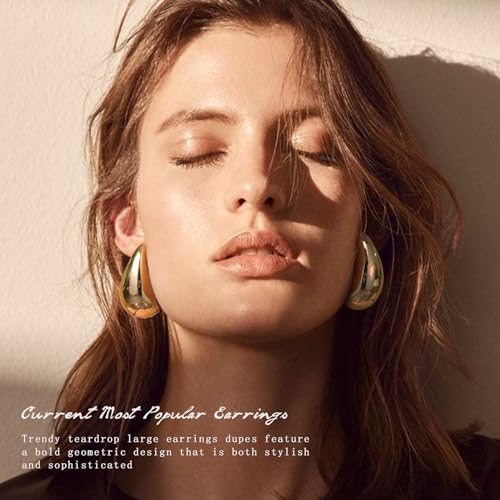 LOUMILEO Extra Large Drop Earring Dupes Hypoallergenic Chunky Gold Hoop Earrings Lightweight Waterdrop Teardrop Earrings Trendy Gold Waterdrop Earrings for Women3