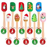 Whaline 10Pcs Christmas Silicone Spatula Xmas Tree Santa Spatula with Wooden Handle Snowman Dish Pan Scraper Cute Pancake Spatulas with Tag & Ribbon for Kitchen Baking Mixing Cooking